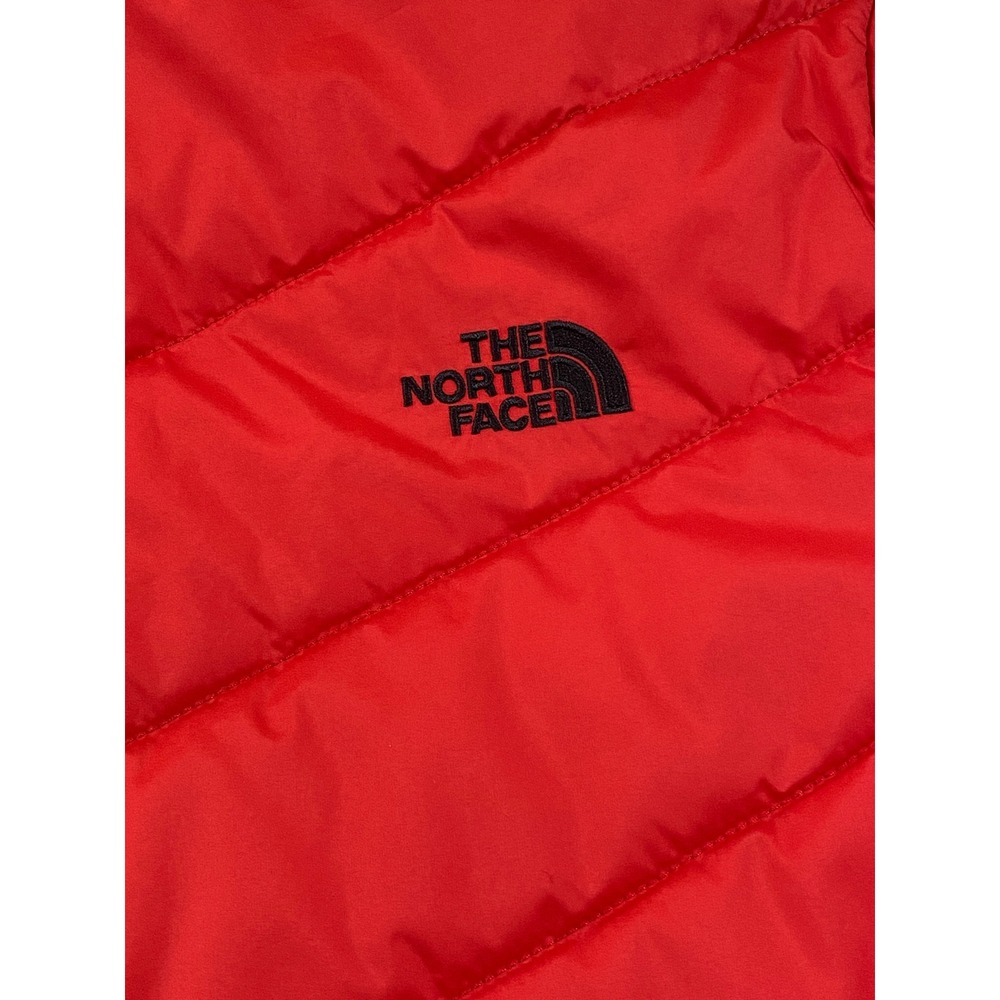 The North Face Red Puffer Jacket Womens Large Chevron Quilted Zip - Picture 7 of 13